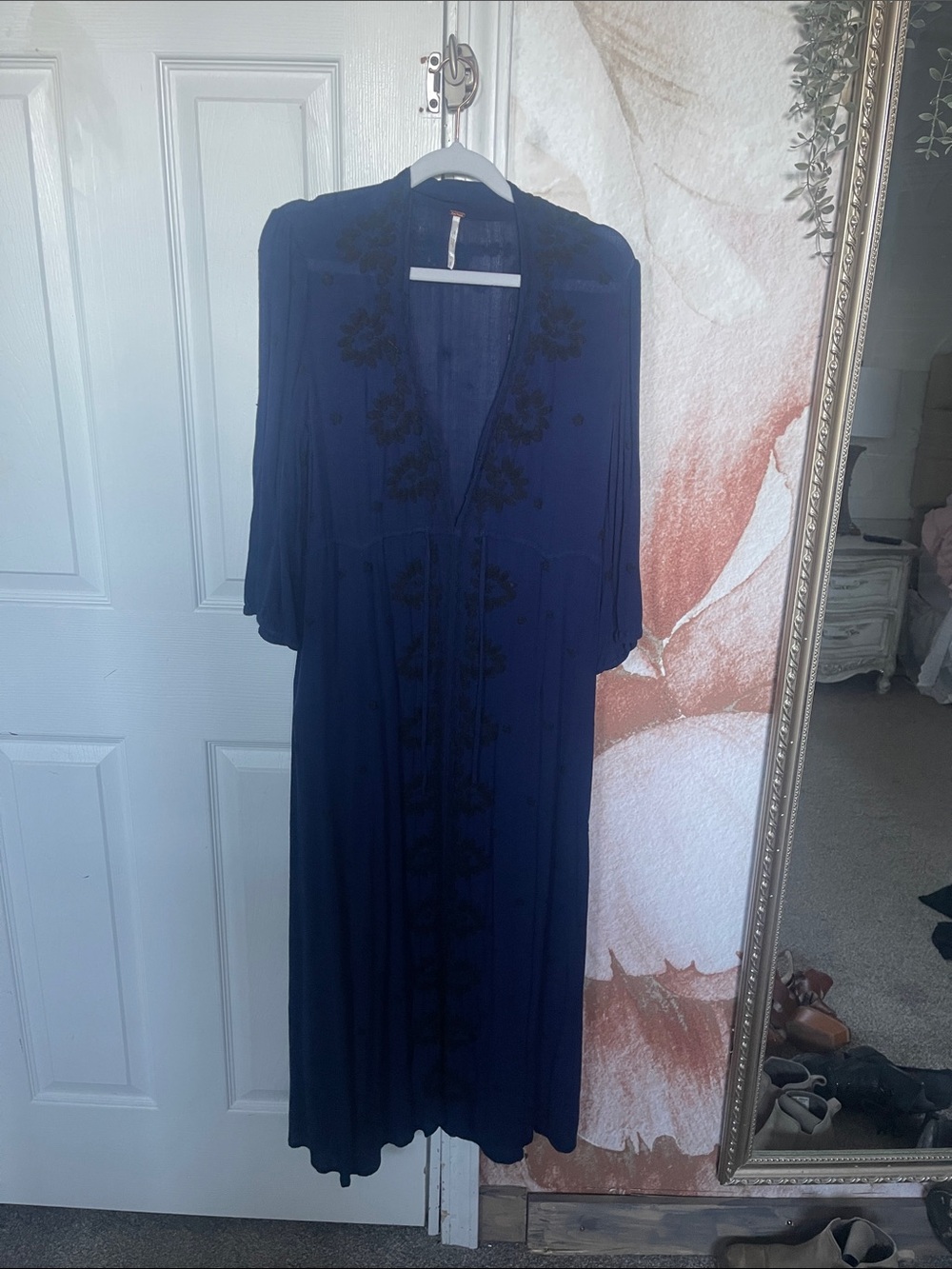 Free People Navy Textured Midi Dress